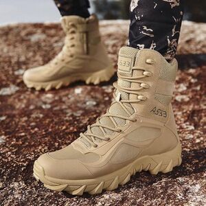 NEW A533 Chunky Tan Brown Faux Leather Suede Lace Up Military Combat Boots US 11